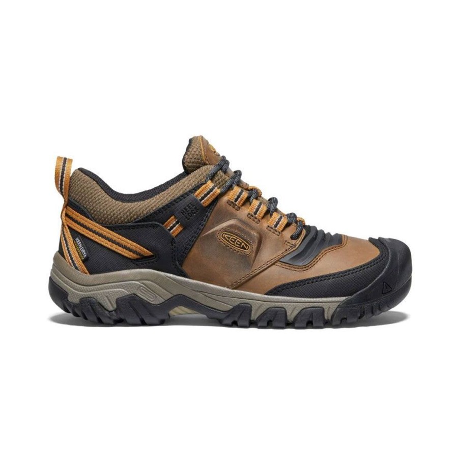 Footwear Keen Men'S Hiking Shoes | Keen Ridge Flex Low Waterproof Shoes - Bison/Golden Brown