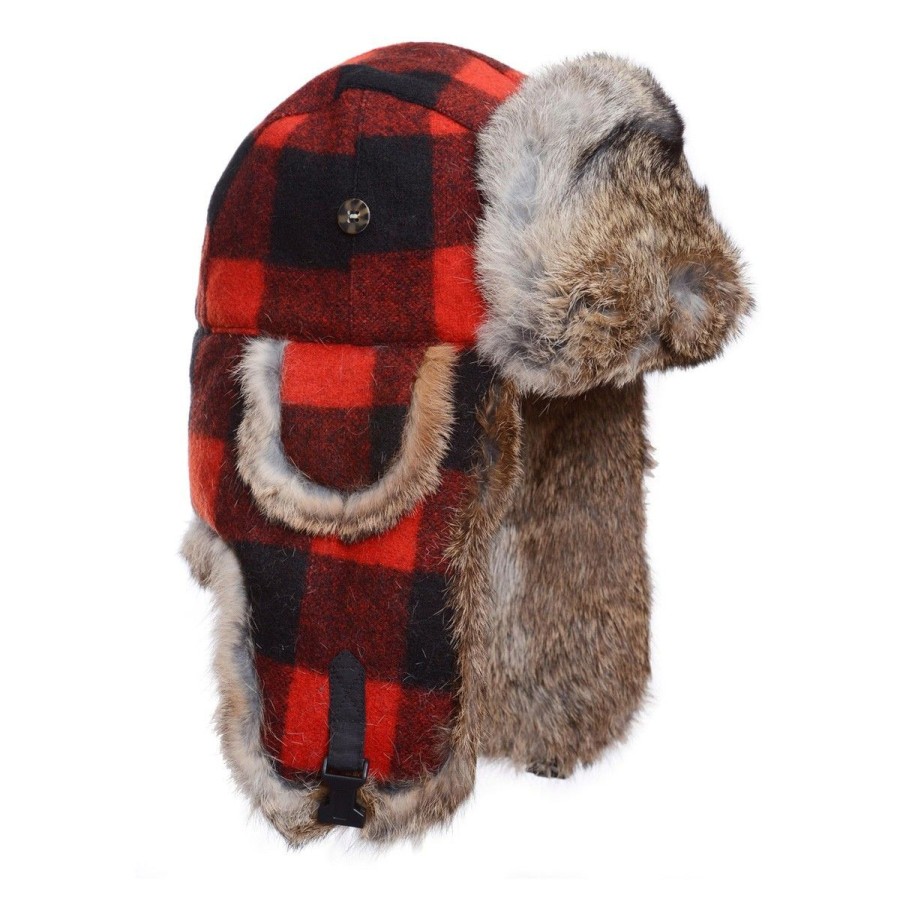 Clothing Mad Bomber Accessories | Mad Bomber Wool Red/Black Plaid W/Brown Fur