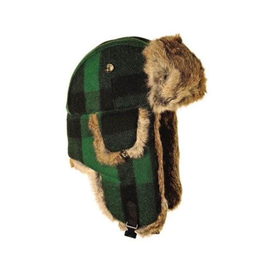 Clothing Mad Bomber Accessories | Mad Bomber Wool Green/Black Plaid W/Brown Fur