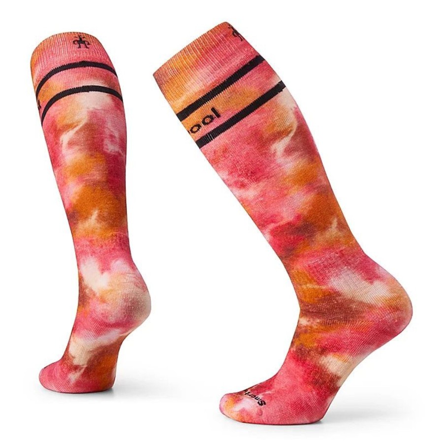 Footwear Smartwool Women'S Socks | Smartwool Womens' Ski Full Cushion Tie Dye Over The Calf Power Pink